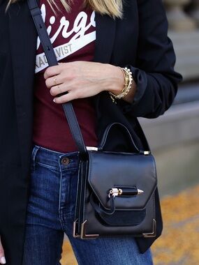 Mackage Black Leather Crossbody with Gold Accents